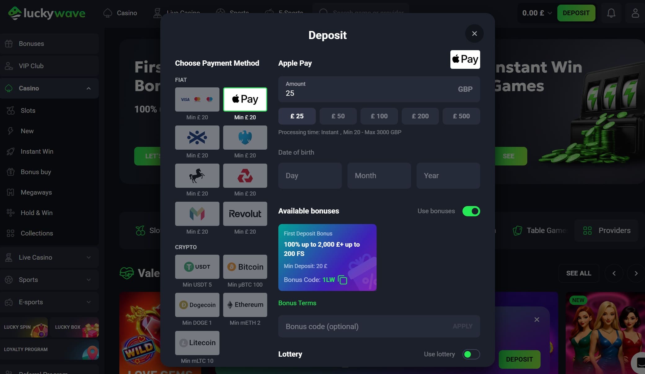 Depositing at Casino Apple Pay